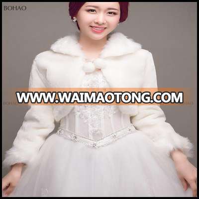 Hot Sale Women White Faux Fur Fur Bridal Jacket