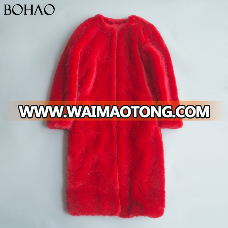 New Fancy Long Red Ladies Fake Fur Coat Clothes Women